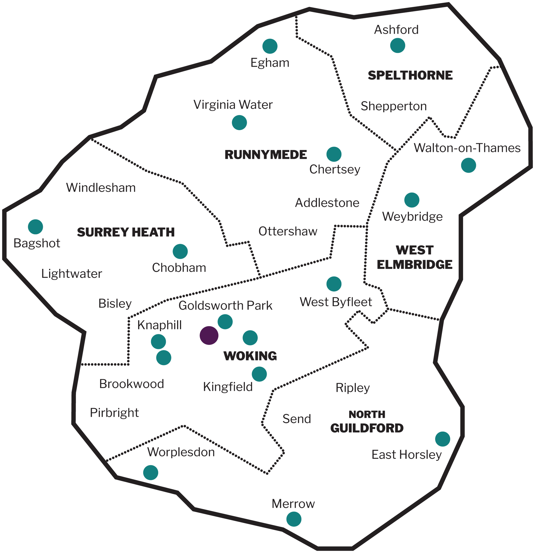 Wsbh Catchment Area Map 4 Woking And Sam Beare Hospices